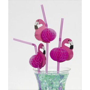 RTD-192712 : 12-Pack Tissue 3D Flamingo Tropical Luau Beach Party Straws at RTD Gifts