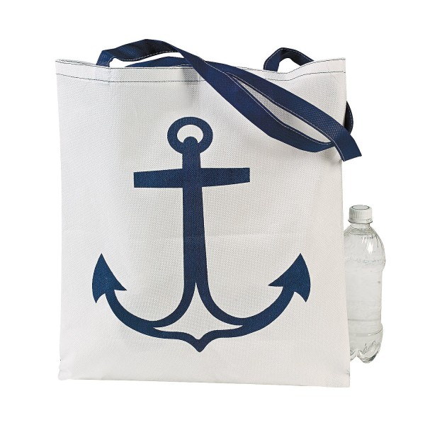 Sailor Tote Bag Blue Anchor White Large Beach Pool Party Favors Luau Tote Bags