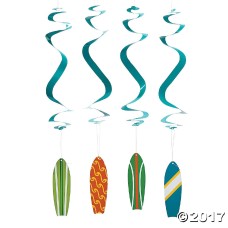 12-Pack Surf's Up Party Hanging Swirls Surfboard Cutouts