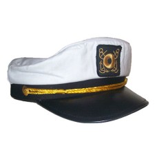 Deluxe Youth White Yacht Navy Captains Sailor Hat - Adjustable